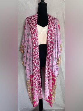 Pink Floral Print Kimono Duster